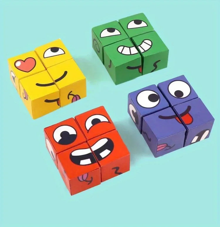 Kids Face Change Cube Game Montessori Expression Puzzle Building Blocks Toys Early Learning Educational Match Toy for Children
