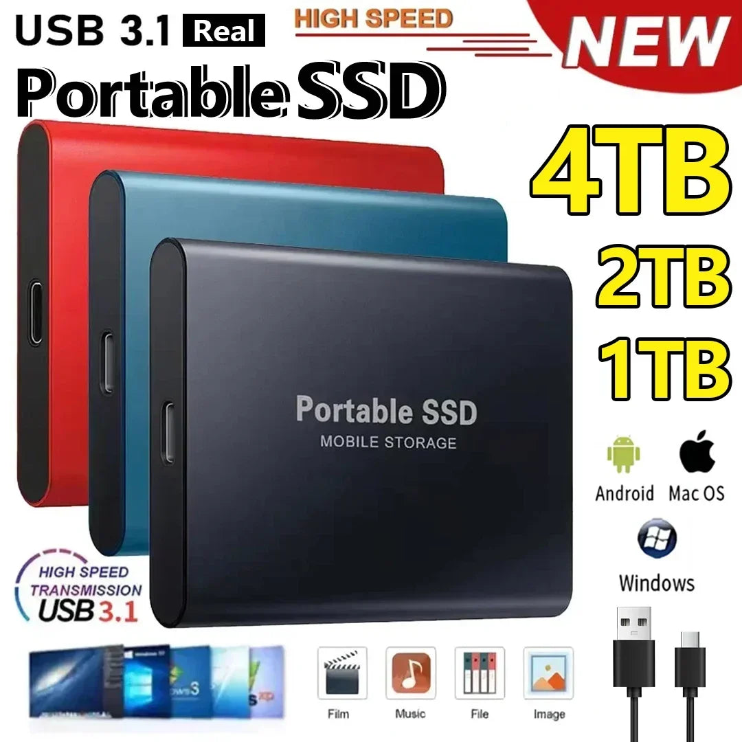 Portable High Speed External Hard Disks Fast Data Transfer Hard Drives 1TB 2TB 4TB High Capacity Storage SSD for MAC Notebook PC