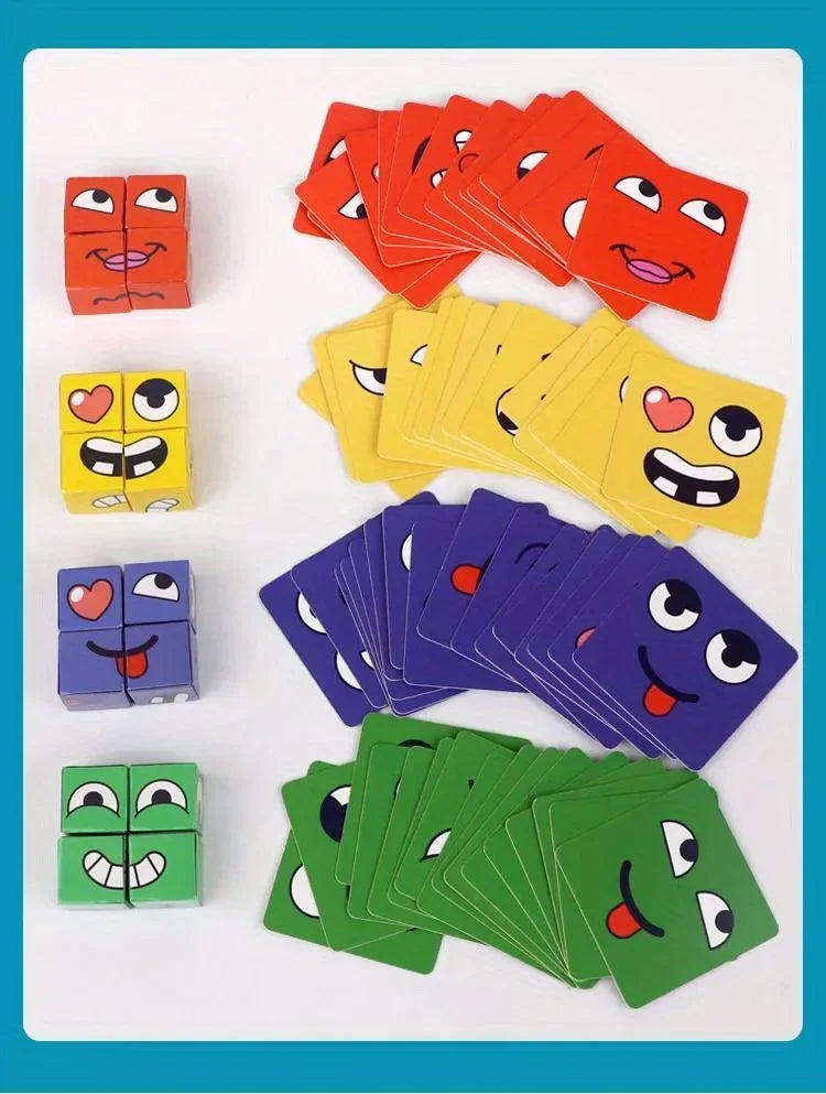 Kids Face Change Cube Game Montessori Expression Puzzle Building Blocks Toys Early Learning Educational Match Toy for Children