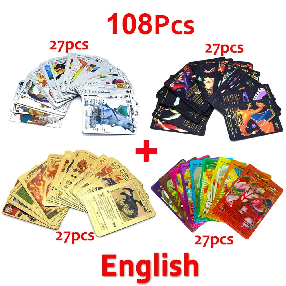 Pokemon Cards Vmax GX Gold Foil Flash Card English Spanish Colorful Pikachu Charizard French German Game Battle Collection Cards