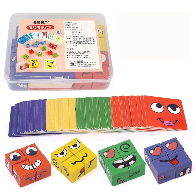Kids Face Change Cube Game Montessori Expression Puzzle Building Blocks Toys Early Learning Educational Match Toy for Children