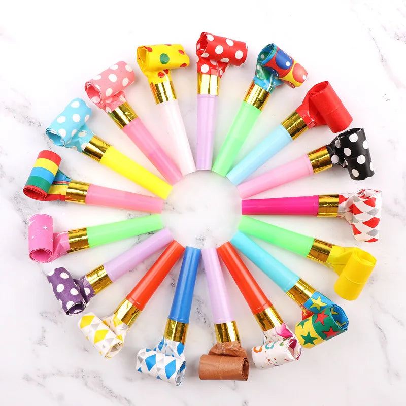20/200pcs Colorful Whistles Toy Funny Toy Children Blowing Dragon Whistle Blow Roll Toys Party Favor Games Birthday Kids Gifts