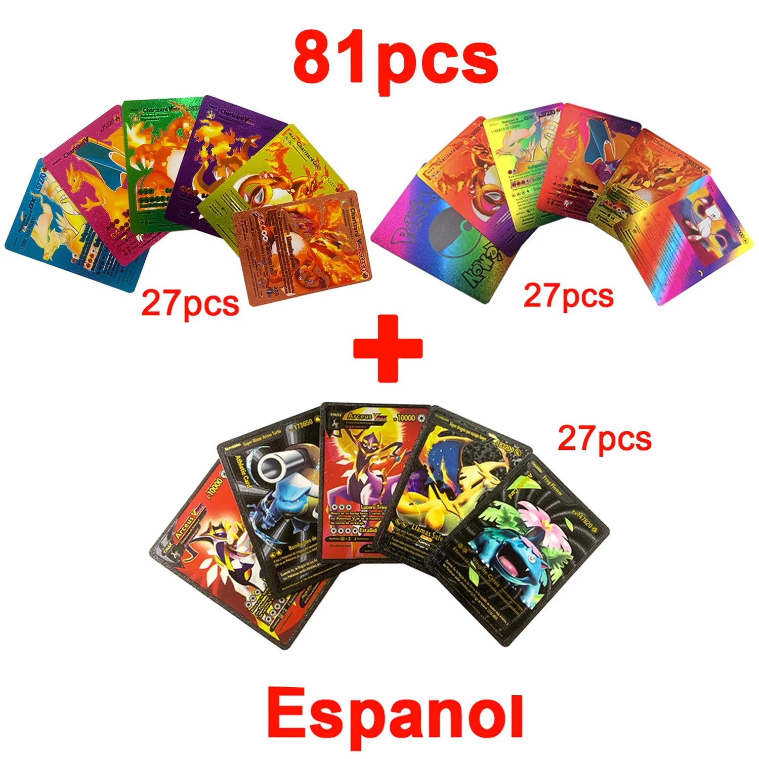 Pokemon Cards Vmax GX Gold Foil Flash Card English Spanish Colorful Pikachu Charizard French German Game Battle Collection Cards