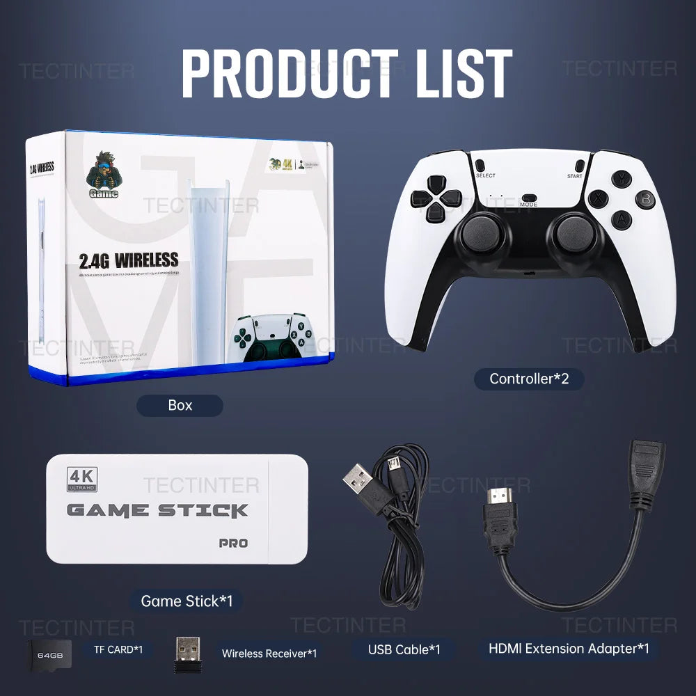 M15 Game Stick 4K Retro Video Game Console 64GB 20000+Games Handheld Game Console with Wireless Gamepads Controller HDMI Output