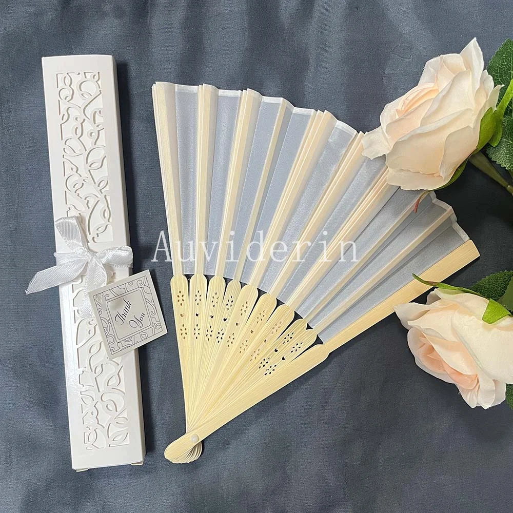 50Pcs Wedding Hand Fans with Gift Box Personalized Names as Souvenirs Children's Birthday Favors Custom Party Decor Supplies