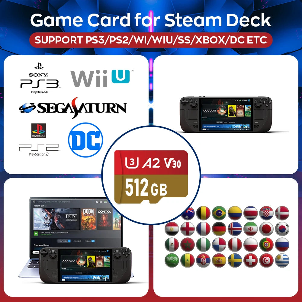 Retro Game Card for Steam Deck with Batocera 40 Plug & Play with 15000+ Games for PS3/PS2/PS1/PSP/WII/WIIU/XBOX/SS/DC Emulators