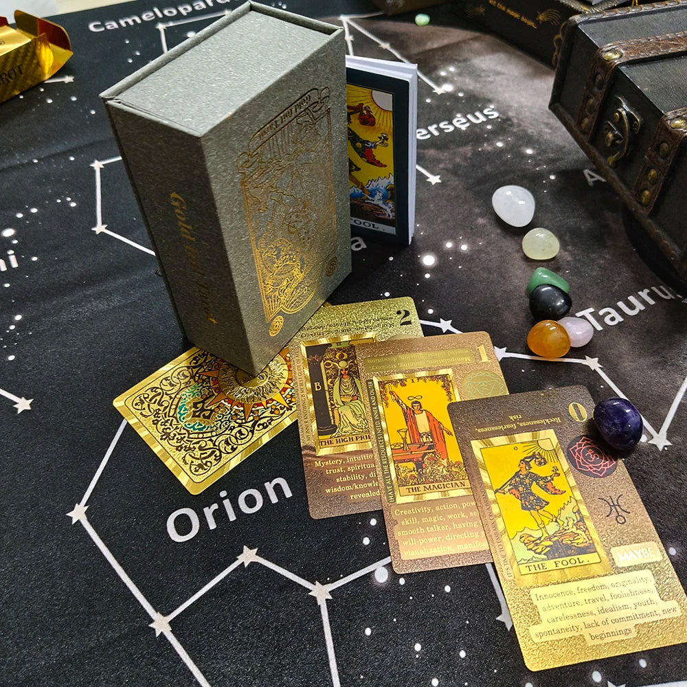 New Rider Waite Deck Gold Foil Tarot Cards Mysterious Board Game Terrific Divination Oracle With Exquisite Gift Box