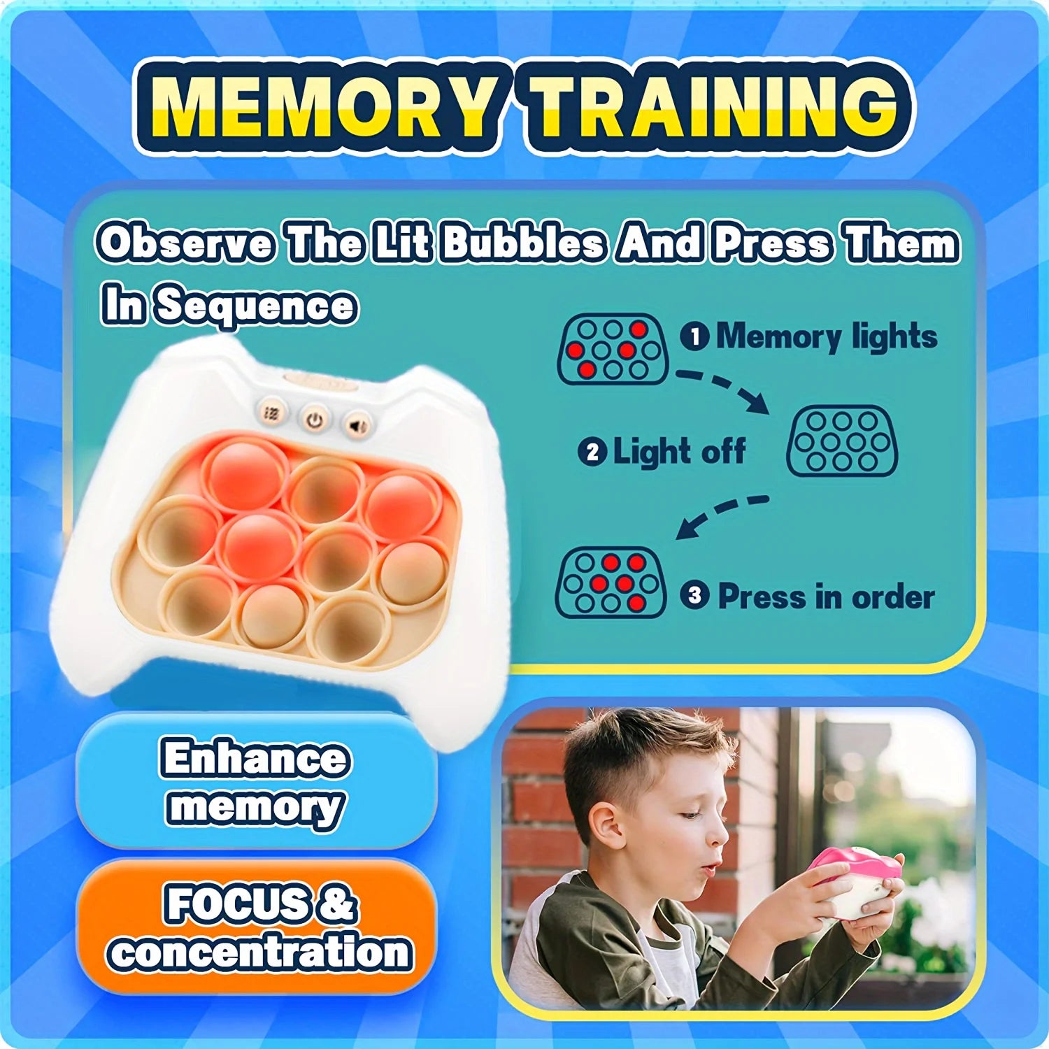 Pop Light Fidget Game Quick Push Bubble Game Portable Handheld Handle Toys Boys Girls Gift for Kids Machine Relieve Stress Toys