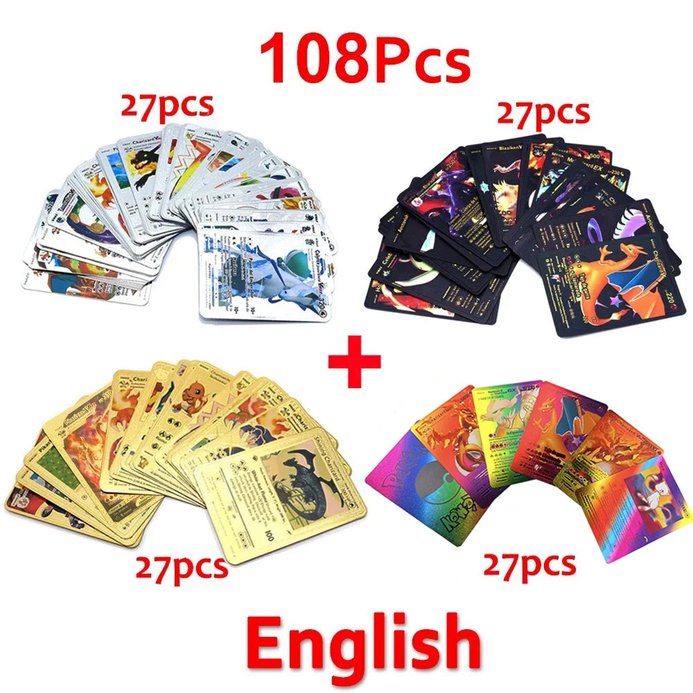 Pokemon Cards Vmax GX Gold Foil Flash Card English Spanish Colorful Pikachu Charizard French German Game Battle Collection Cards