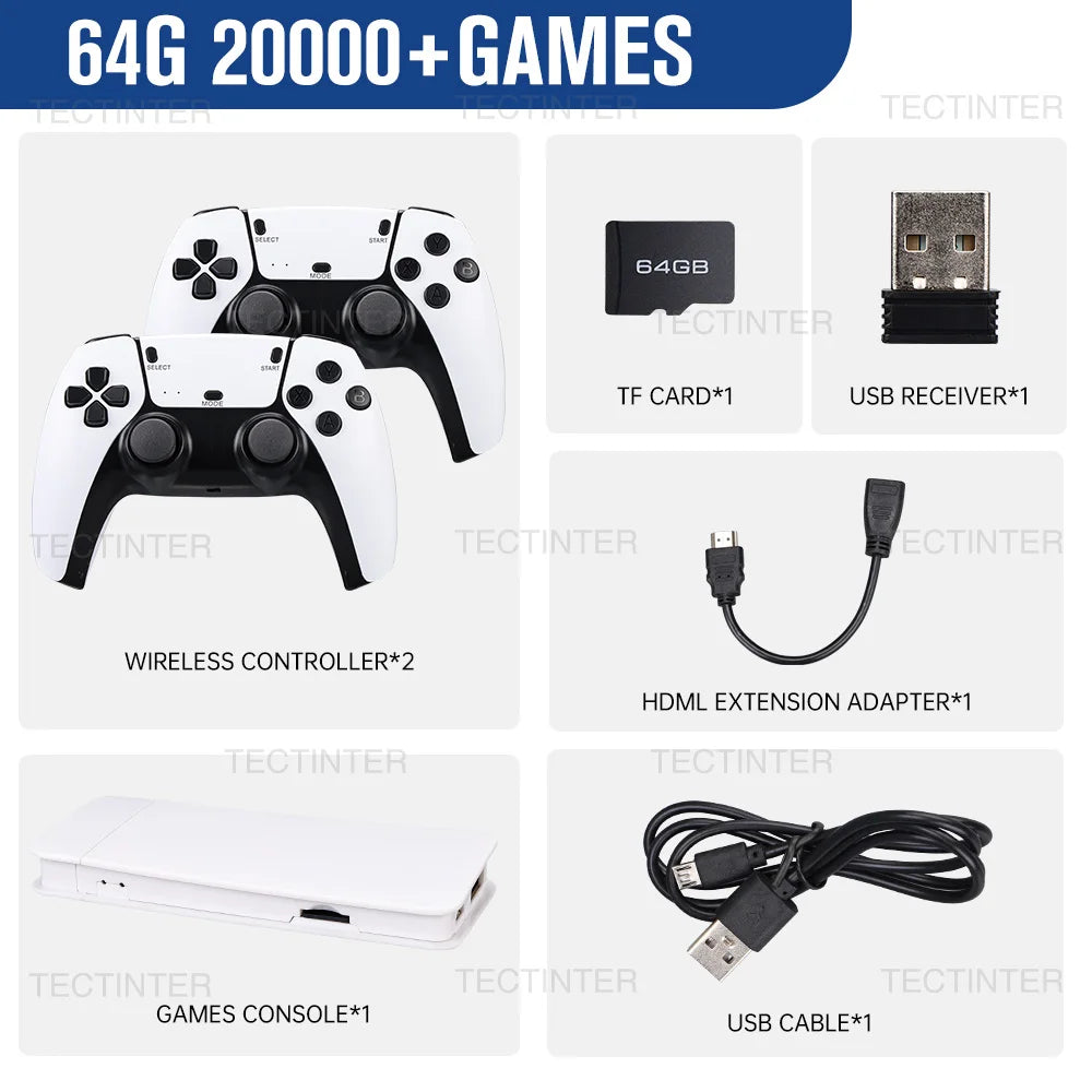 M15 Game Stick 4K Retro Video Game Console 64GB 20000+Games Handheld Game Console with Wireless Gamepads Controller HDMI Output