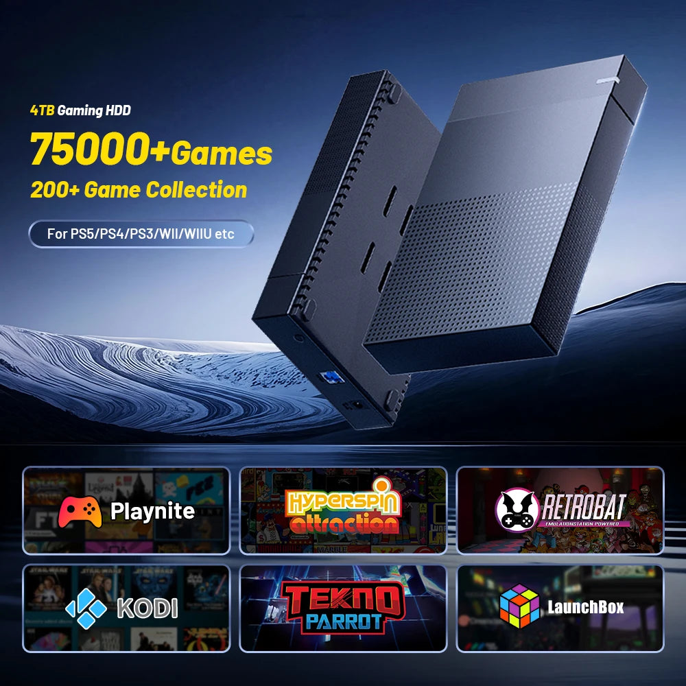 KINHANK 4T Gaming HDD with Launchbox Hyperspin Playnite Retrobat Teknoparrot Retro Video Game Console for PS5/PS4/PS3/PS2/PSP/DC