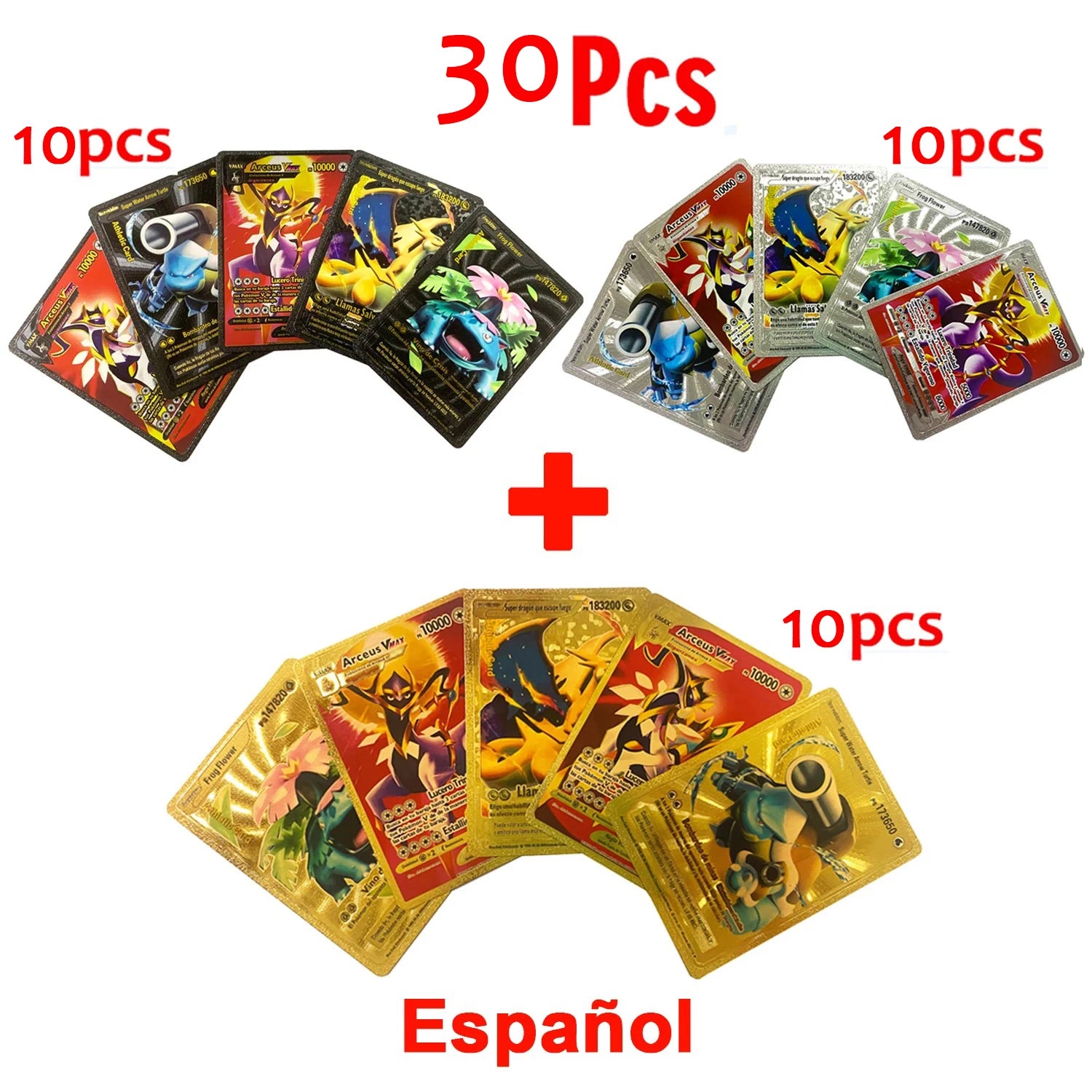 Pokemon Cards Vmax GX Gold Foil Flash Card English Spanish Colorful Pikachu Charizard French German Game Battle Collection Cards