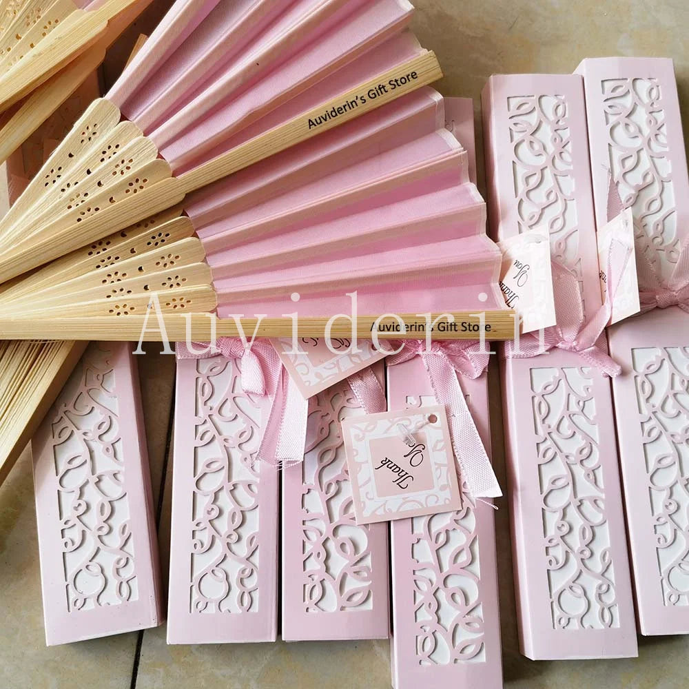 50Pcs Wedding Hand Fans with Gift Box Personalized Names as Souvenirs Children's Birthday Favors Custom Party Decor Supplies