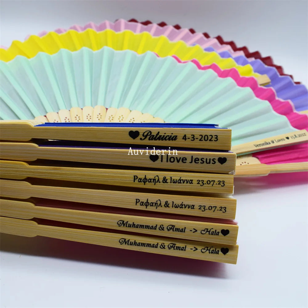 50Pcs Wedding Hand Fans with Gift Box Personalized Names as Souvenirs Children's Birthday Favors Custom Party Decor Supplies