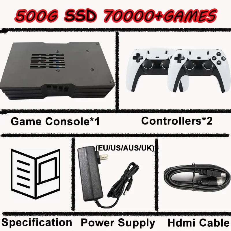 60+ Emulators Super Game Console X King 8G Ram 500G Gaming SSD Batocera 3865U 70000+Games For Wii PS2 XBOX PSP Switch N64