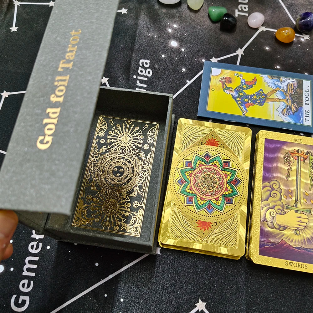 New Rider Waite Deck Gold Foil Tarot Cards Mysterious Board Game Terrific Divination Oracle With Exquisite Gift Box