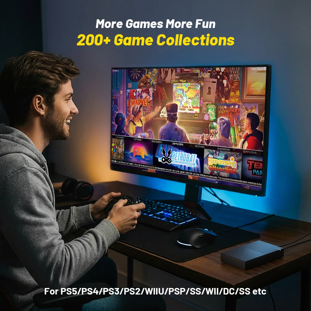 KINHANK 4T Gaming HDD with Launchbox Hyperspin Playnite Retrobat Teknoparrot Retro Video Game Console for PS5/PS4/PS3/PS2/PSP/DC