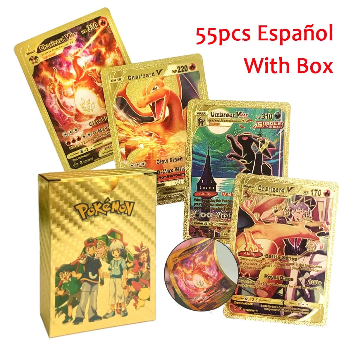 Pokemon Cards Vmax GX Gold Foil Flash Card English Spanish Colorful Pikachu Charizard French German Game Battle Collection Cards