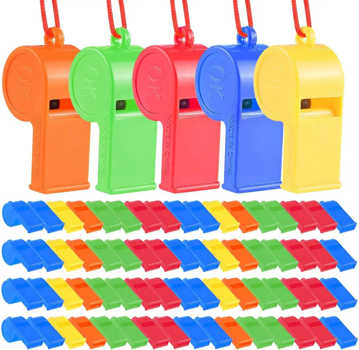 25/200PCS Sports Whistle With Lanyard Child Birthday Whistle Birthday Party Favors Cheering Props Football Whistle Pinata Filler