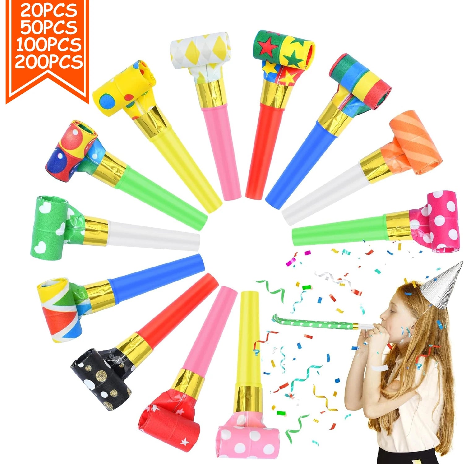 20/200pcs Colorful Whistles Toy Funny Toy Children Blowing Dragon Whistle Blow Roll Toys Party Favor Games Birthday Kids Gifts