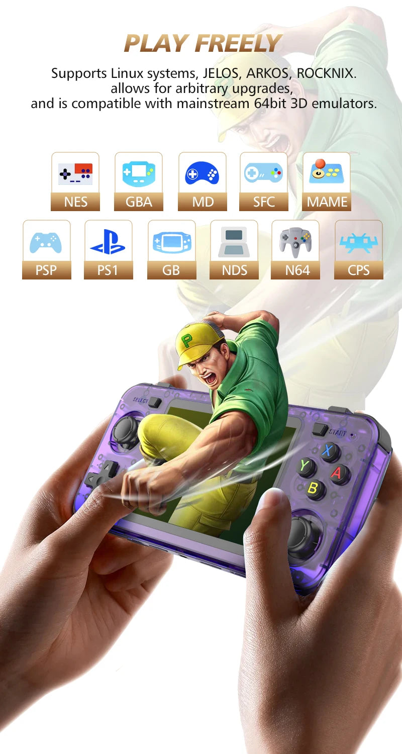 R36H Retro Handheld Console 3.5 inch IPS Screen Open-Source Linux System Portable Classic Game Consoles 64G Video Player Game