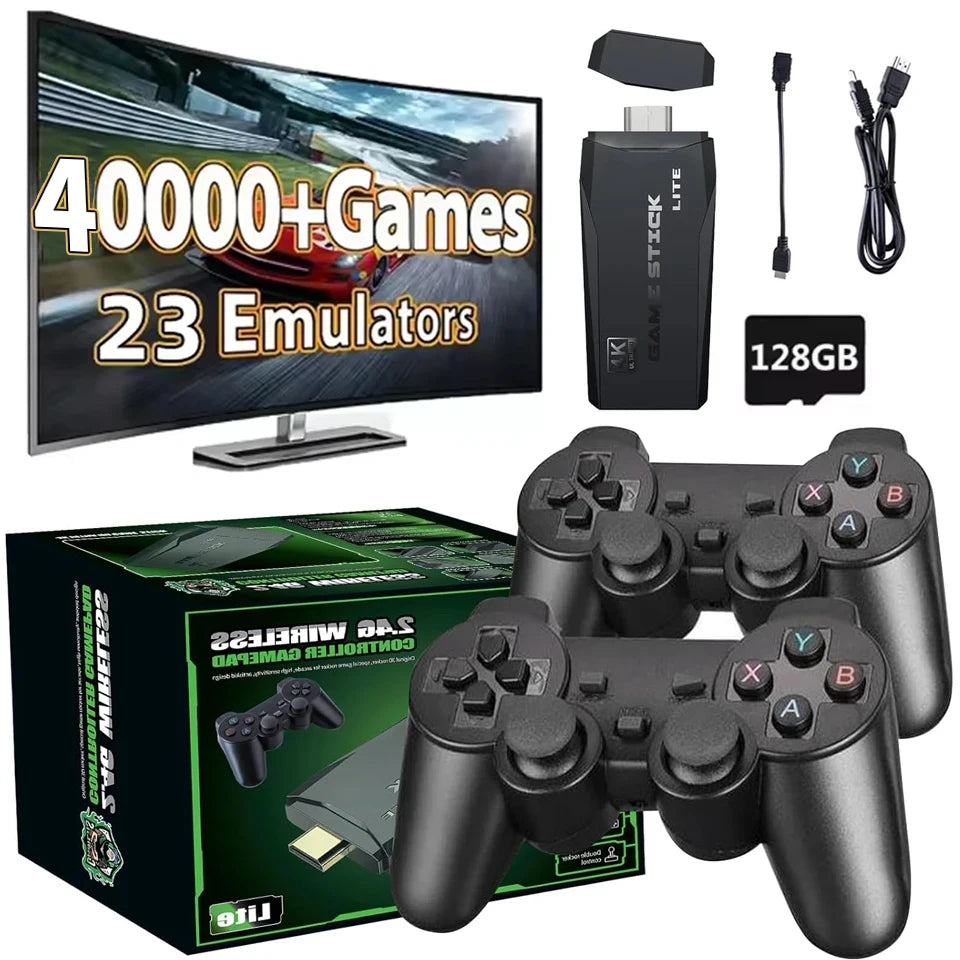 M8 4K Game Stick Mini Video Games Consoles Video Game Player Built-in 40000 Games with 2.4G Double Wireless Controller