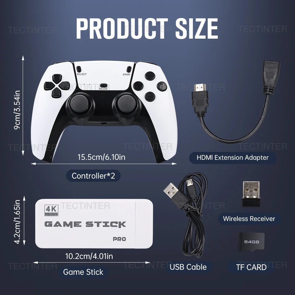 M15 Game Stick 4K Retro Video Game Console 64GB 20000+Games Handheld Game Console with Wireless Gamepads Controller HDMI Output
