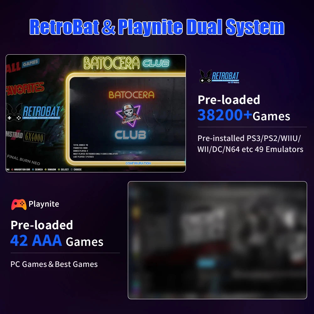 Retrobat＆Playnite Retro Gaming HDD 38200+AAA PC and Retro Games for PS3/PS2/Switch/DC/WII/WIIU/NES/MAME Emulator Game Console