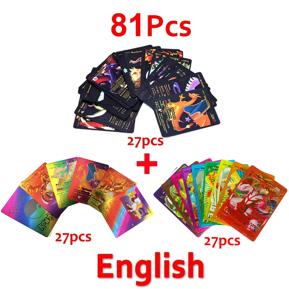 Pokemon Cards Vmax GX Gold Foil Flash Card English Spanish Colorful Pikachu Charizard French German Game Battle Collection Cards
