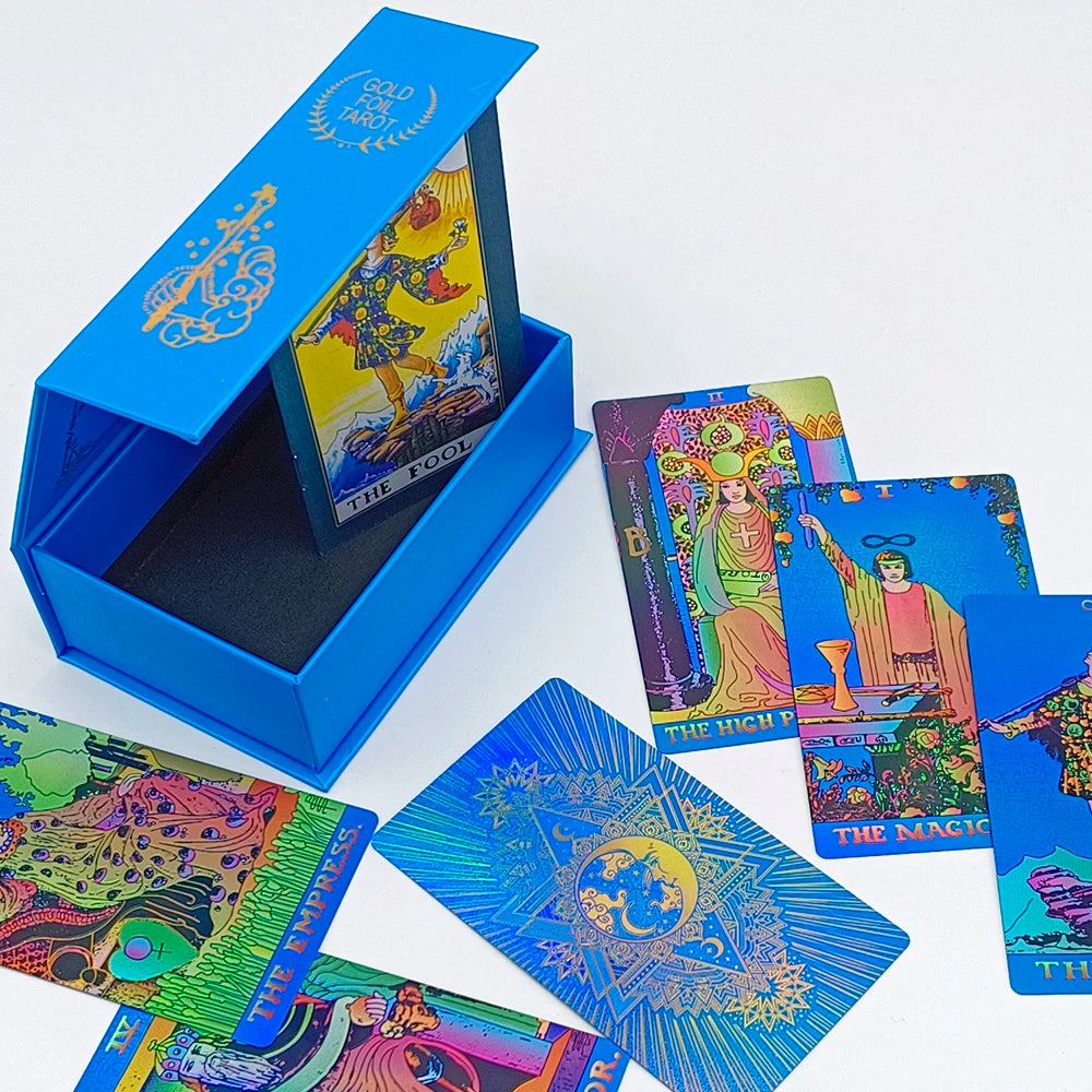 New Rider Waite Deck Gold Foil Tarot Cards Mysterious Board Game Terrific Divination Oracle With Exquisite Gift Box