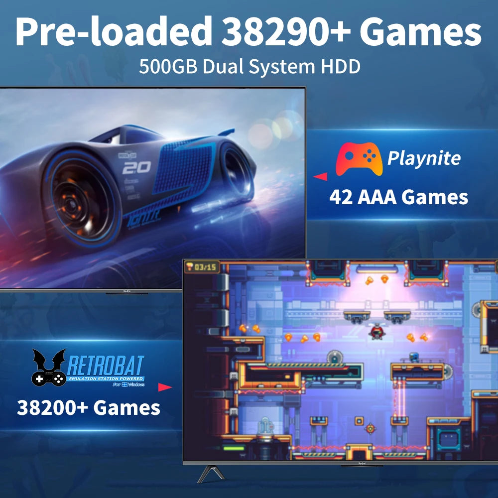 Retrobat＆Playnite Retro Gaming HDD 38200+AAA PC and Retro Games for PS3/PS2/Switch/DC/WII/WIIU/NES/MAME Emulator Game Console