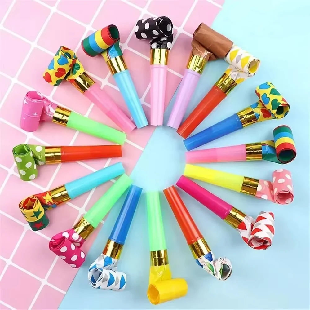 20/200pcs Colorful Whistles Toy Funny Toy Children Blowing Dragon Whistle Blow Roll Toys Party Favor Games Birthday Kids Gifts