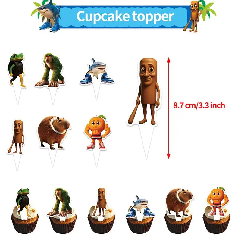 Tung Tung Sahur Party Favor Neon Stickers Cake Topper Glasses Gift Bag Balloons Keychain Squishy Fidget Theme Party Favors