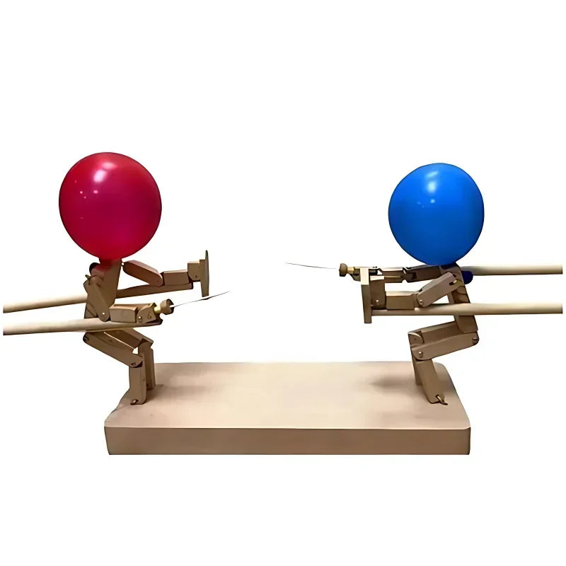Balloon Bamboo Man Battle Wooden Fighter with Inflatable Head Fast-Paced Balloon Fight Wooden Bots Party Game for 2 Players Kids
