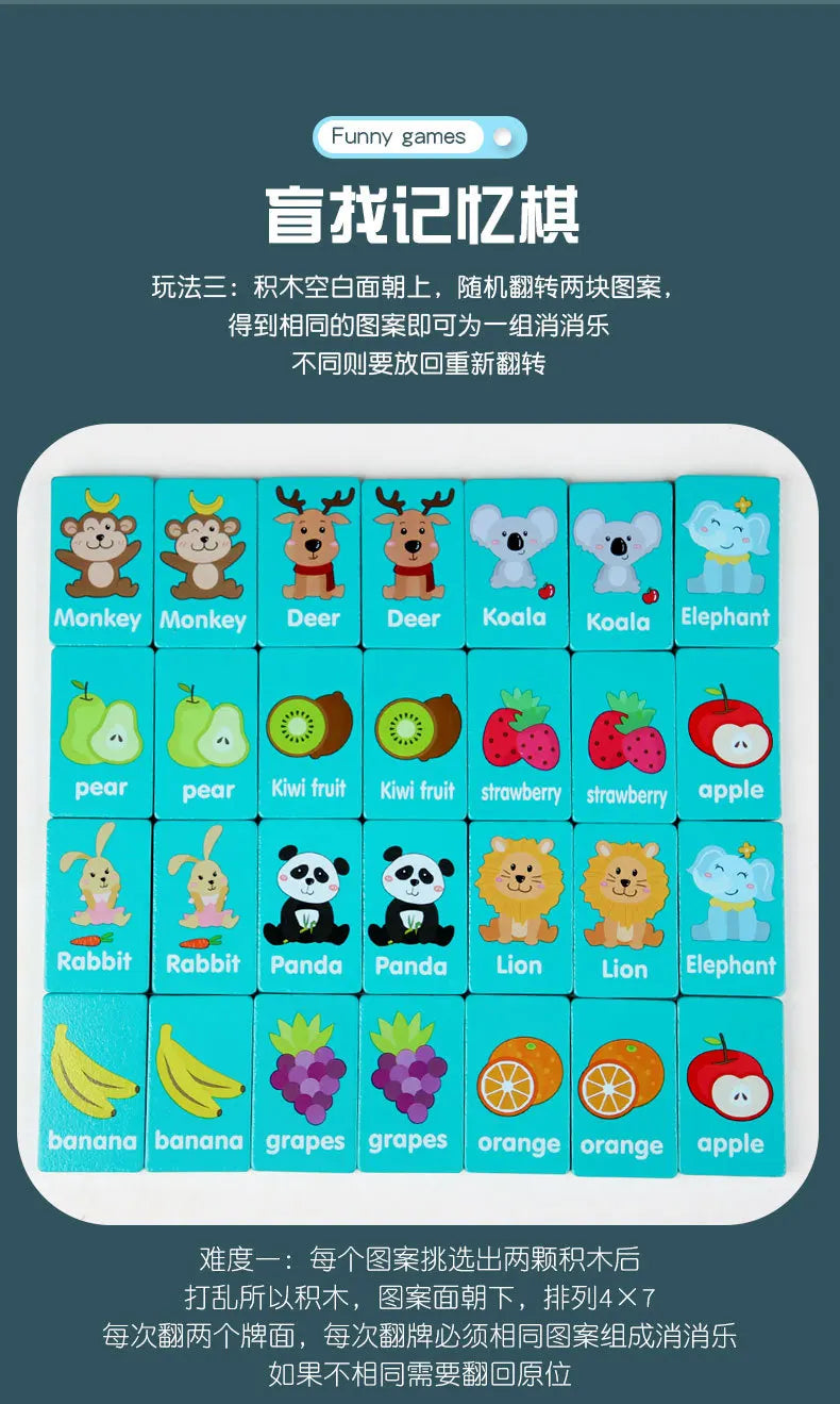 Kid Blocks Seaside Escape Mahjong Wooden Memory Solitaire Matching Game Party Family Board Games Animal Educational Puzzles Toy