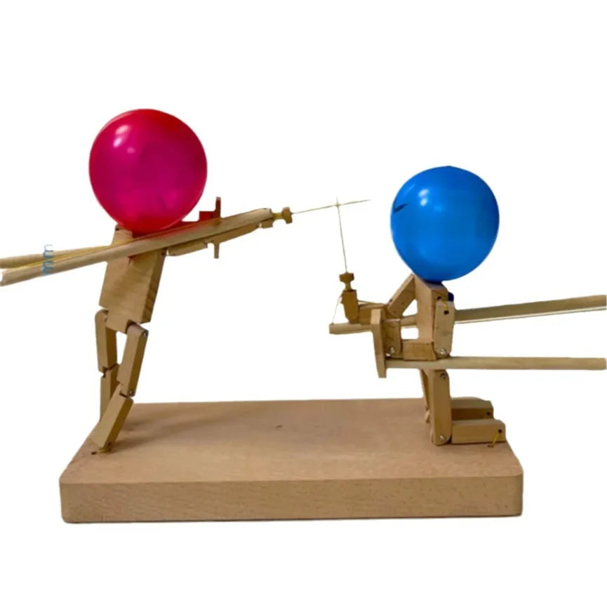 Balloon Bamboo Man Battle Wooden Fighter with Inflatable Head Fast-Paced Balloon Fight Wooden Bots Party Game for 2 Players Kids