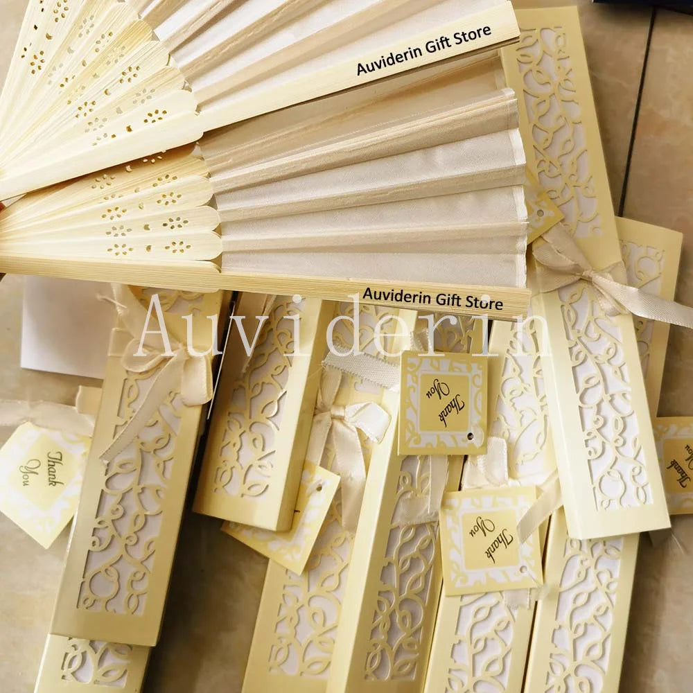 50Pcs Wedding Hand Fans with Gift Box Personalized Names as Souvenirs Children's Birthday Favors Custom Party Decor Supplies