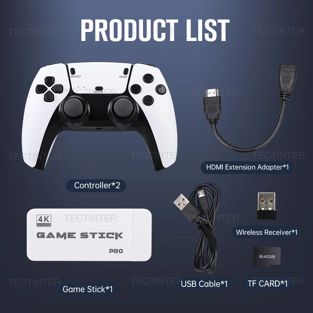 M15 Game Stick 4K Retro Video Game Console 64GB 20000+Games Handheld Game Console with Wireless Gamepads Controller HDMI Output