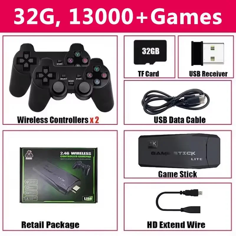M8 4K Mini Game Stick 40000 Games Built-in with Twin 2.4G Wireless Controllers Video Game Console
