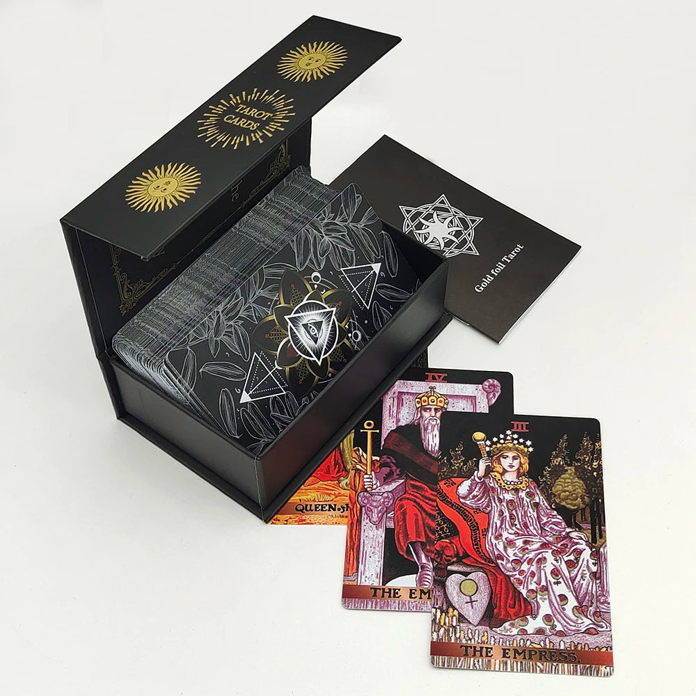 New Rider Waite Deck Gold Foil Tarot Cards Mysterious Board Game Terrific Divination Oracle With Exquisite Gift Box