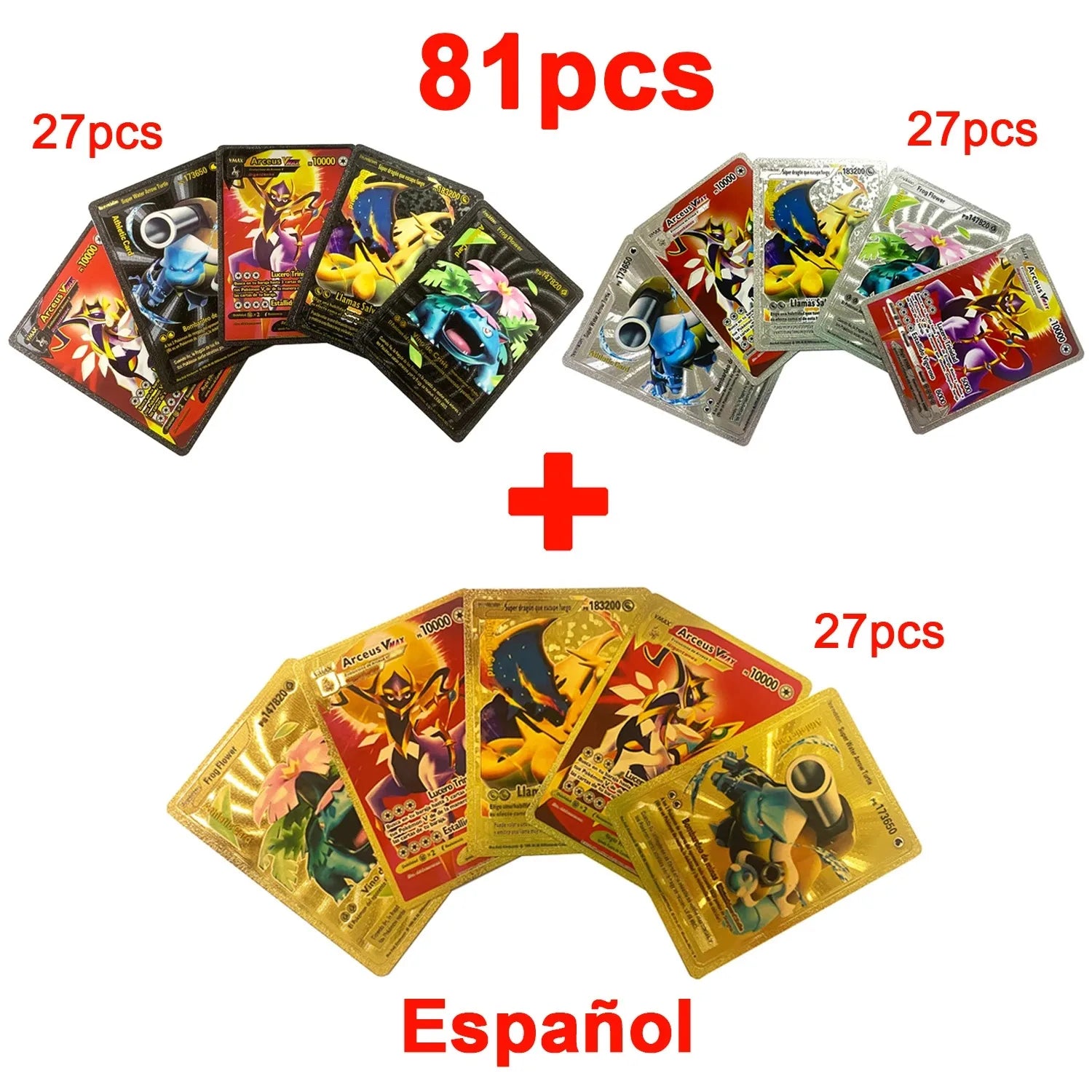 Pokemon Cards Vmax GX Gold Foil Flash Card English Spanish Colorful Pikachu Charizard French German Game Battle Collection Cards
