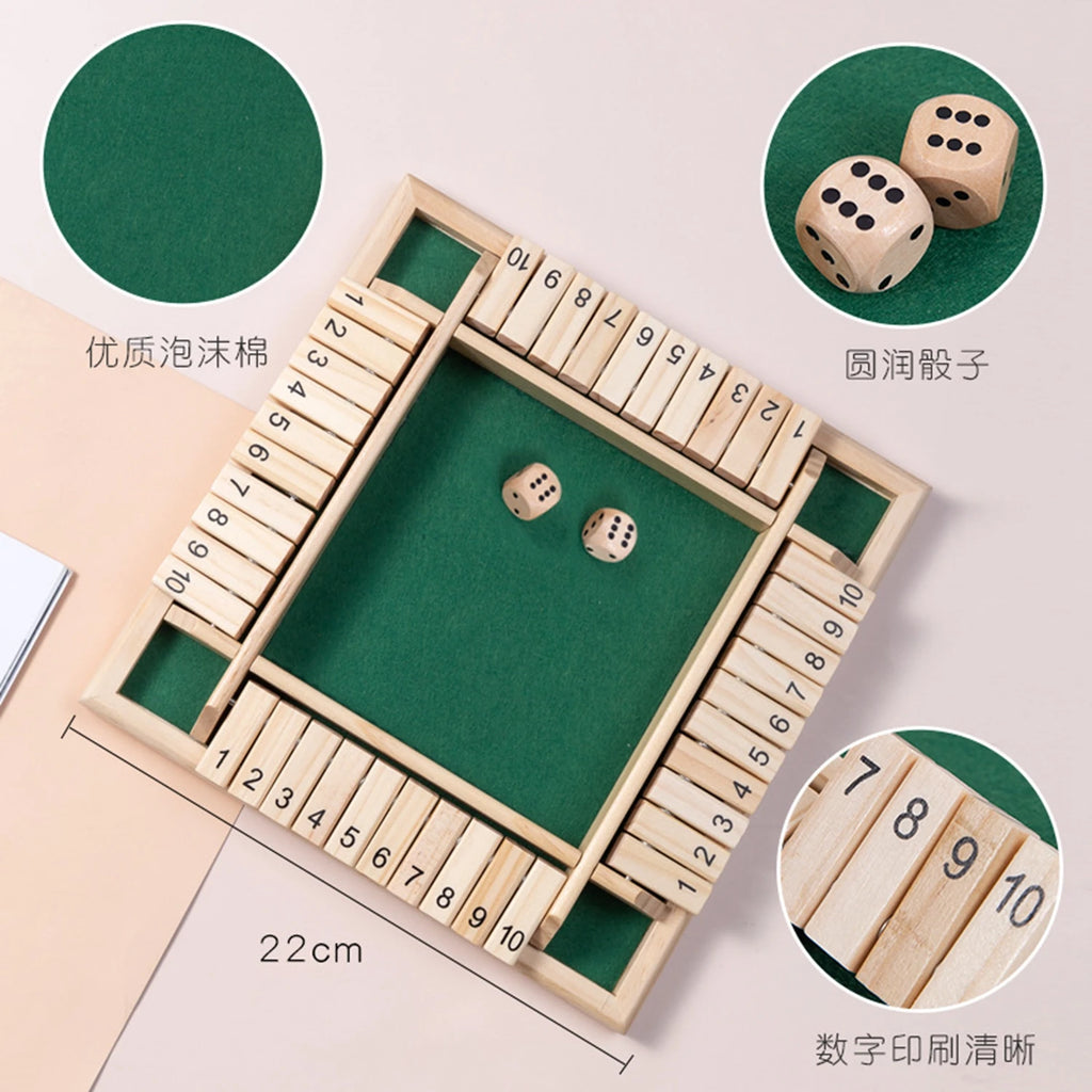 Wooden Dice Board Game Shut The Box for 4 Players Flaps & Dices Game Parent-children Interaction Family Entertainment