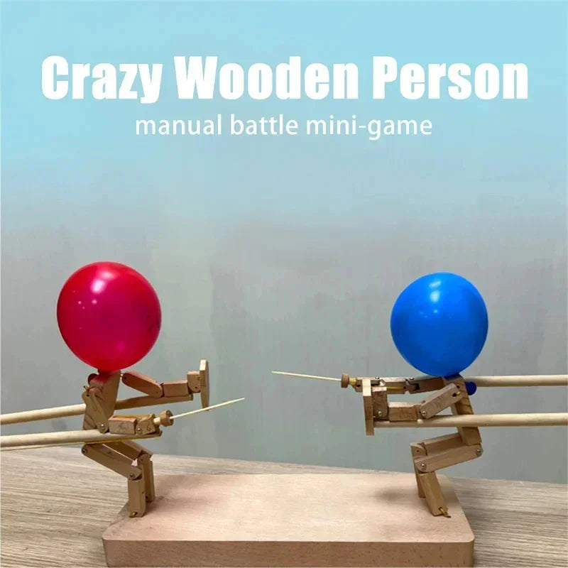 Balloon Bamboo Man Battle Wooden Fighter with Inflatable Head Fast-Paced Balloon Fight Wooden Bots Party Game for 2 Players Kids