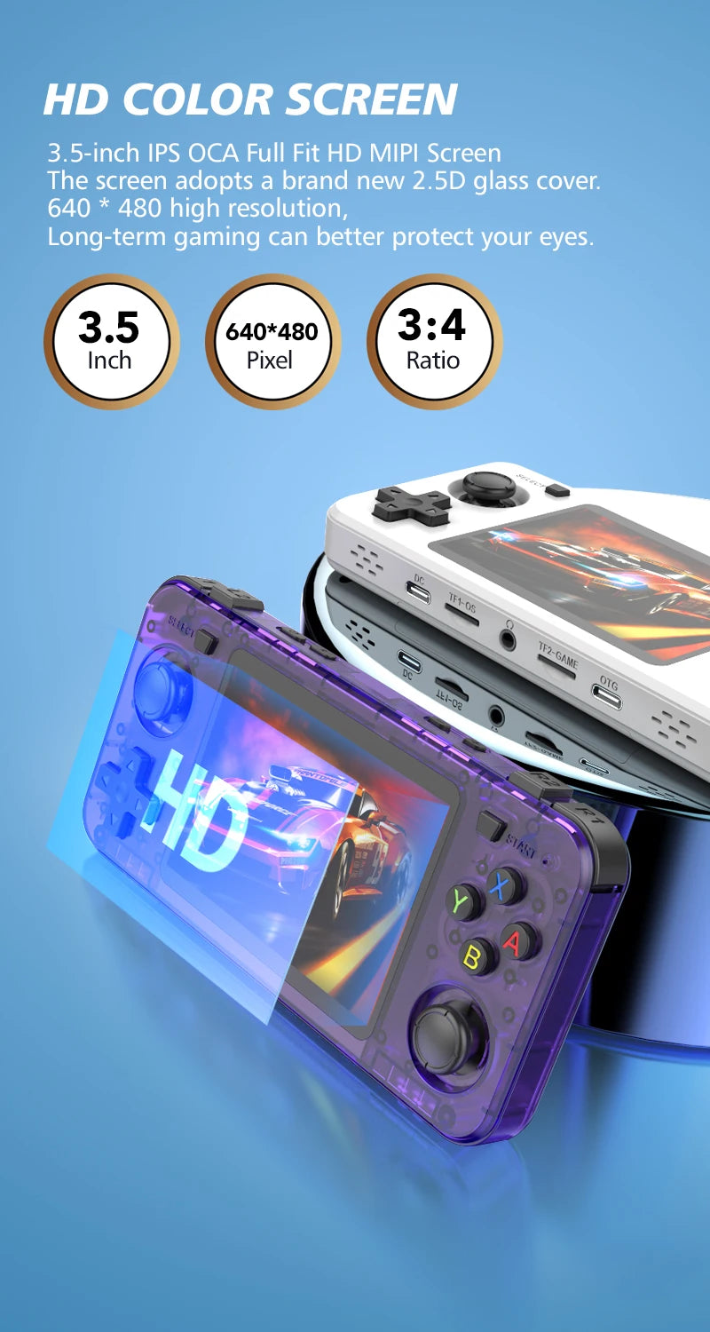 R36H Retro Handheld Console 3.5 inch IPS Screen Open-Source Linux System Portable Classic Game Consoles 64G Video Player Game