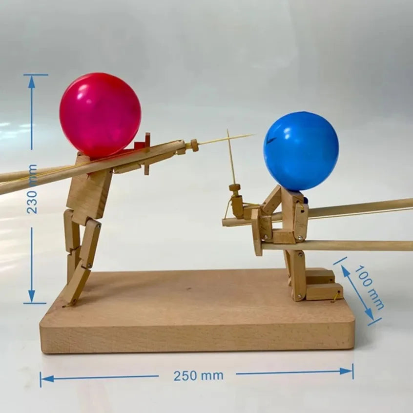 Balloon Bamboo Man Battle Wooden Fighter with Inflatable Head Fast-Paced Balloon Fight Wooden Bots Party Game for 2 Players Kids