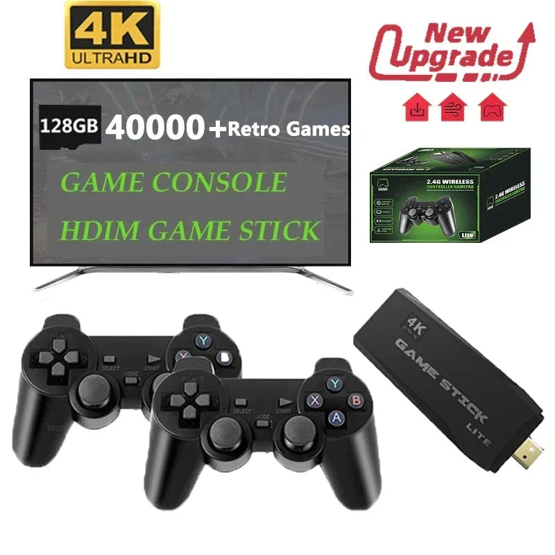 M8 4K Mini Game Stick 40000 Games Built-in with Twin 2.4G Wireless Controllers Video Game Console