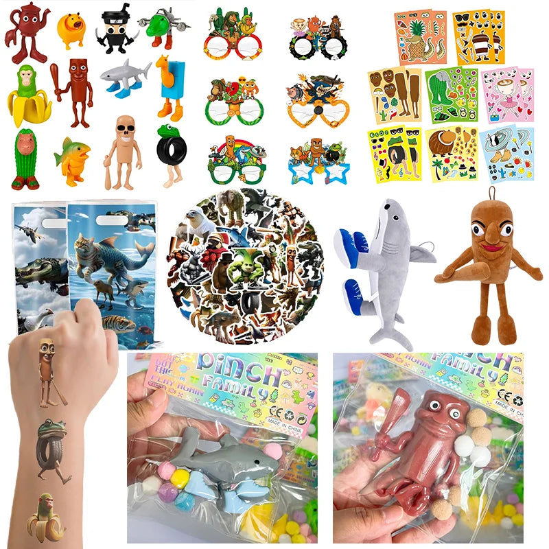 Tung Tung Sahur Party Favor Neon Stickers Cake Topper Glasses Gift Bag Balloons Keychain Squishy Fidget Theme Party Favors