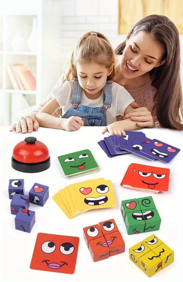 Kids Face Change Cube Game Montessori Expression Puzzle Building Blocks Toys Early Learning Educational Match Toy for Children