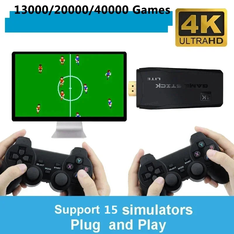 M8 4K Mini Game Stick 40000 Games Built-in with Twin 2.4G Wireless Controllers Video Game Console