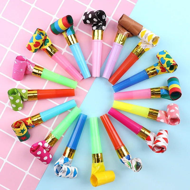 20/200pcs Colorful Whistles Toy Funny Toy Children Blowing Dragon Whistle Blow Roll Toys Party Favor Games Birthday Kids Gifts